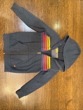 Aviator Nation Navy Hoodie with Rainbow Chest Stripes